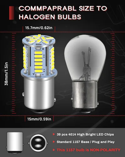 Vista 2 de Bombilla LED 1157, 12 V CC sin polaridad 7528 2357 2057 BAY15D Bombilla LED de repuesto para luz trasera de freno para automóvil, RV, remolque