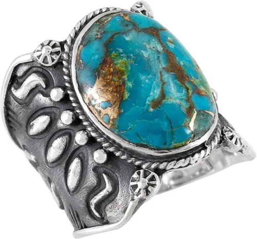 Vista 3 de Anillo de plata de ley con turquesa auténtica (color seleccionado)