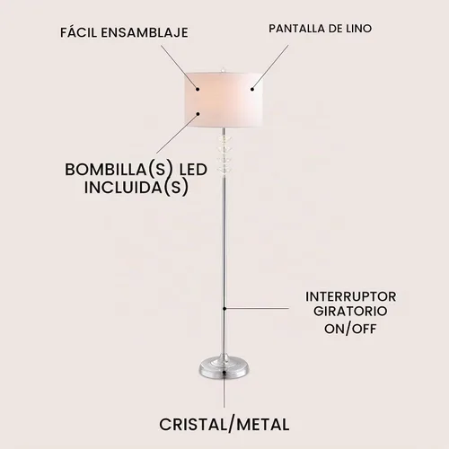 Vista 2 de JONATHAN Y Lámpara de pie LED cromada y de cristal de 60.5 pulgadas, luz de pie contemporánea para sala de estar, dormitorio, pantalla de tambor