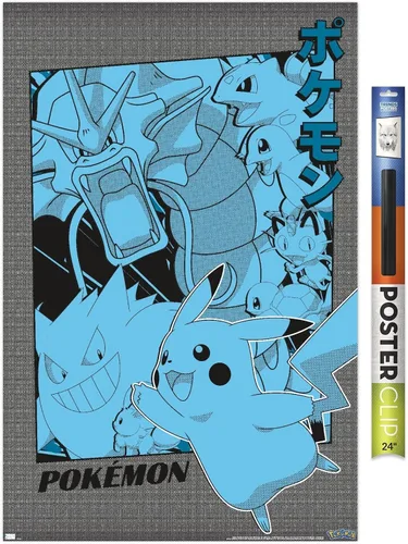 Vista 17 de Trends International Pokémon - Póster de pared de anime grupal, 14.72 x 22.37 pulgadas, versión enmarcada de madera de granero