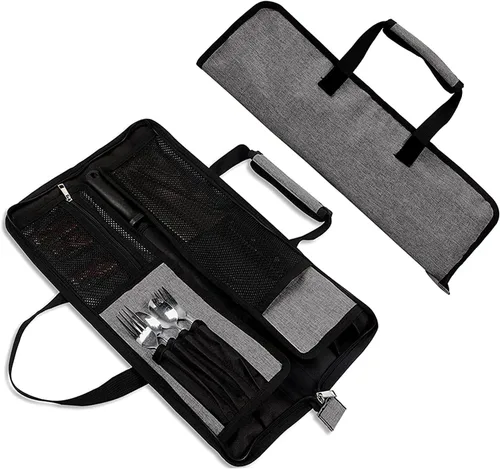 Vista 9 de Bolsa de rollo para cuchillos de chef, bolsa de cuchillo de chef Oxford resistente, estuche portátil para cuchillos de chef de 13 ranuras