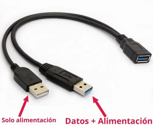 Vista 4 de Cable USB 3.0 Cables de carga de alimentación dual Adaptador Y