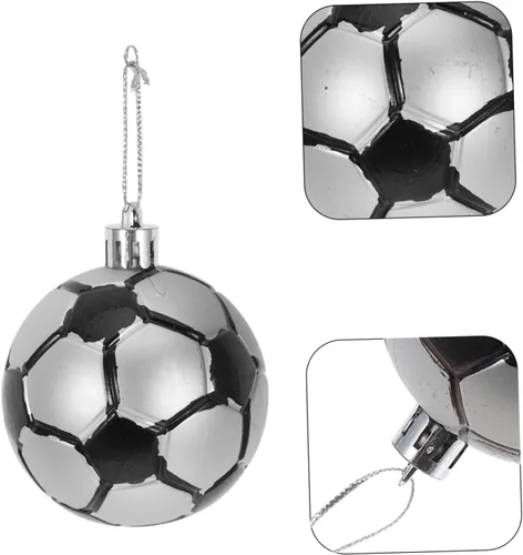 Vista 9 de Toyvian 6 adornos de bola de fútbol de Navidad, decoraciones de bolas de árbol de Navidad para pelota de fútbol, temática deportiva, decoraciones