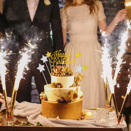 Vista 7 de Vela alternativa para tartas de cumpleaños con purpurina dorada, hecha a mano (paquete de 7)