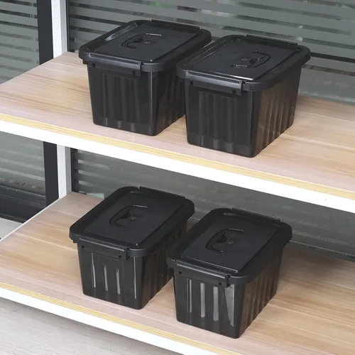 Vista 4 de Contenedor de plástico de 6 cuartos de galón con asas, negro, 6 paquetes