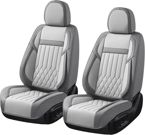 Vista 15 de Juego completo de fundas de asiento de automóvil de cuero napa impermeables y transpirables de 2 plazas, aptas para asientos delanteros de beige