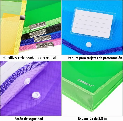 Vista 4 de Paquete de 7 carpetas de archivos de plástico B4, impermeables, transparentes, expandibles, color morado, rosa, amarillo, verde, blanco, azul y negro