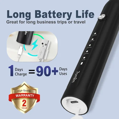 Vista 6 de 7AM2M Cepillo de dientes eléctrico sónico para adultos y niños, con 8 cabezales de cepillo y estuche de viaje, 5 modos con temporizador inteligente
