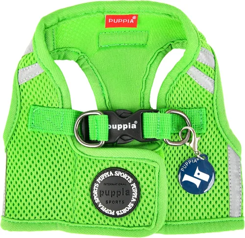 Vista 3 de Puppia Arnés suave para perro, sin estrangulamiento, reflectante, triple capa, malla transpirable para perros pequeños y medianos, verde, S