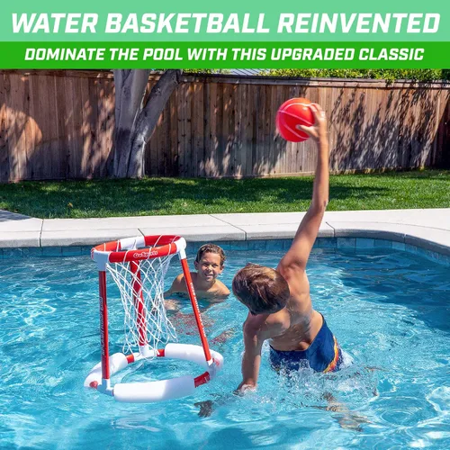 Vista 2 de GoSports Splash Hoop 360 - Juego de baloncesto flotante para piscina - Elija rojo o azul - Incluye aro, 2 pelotas y bomba