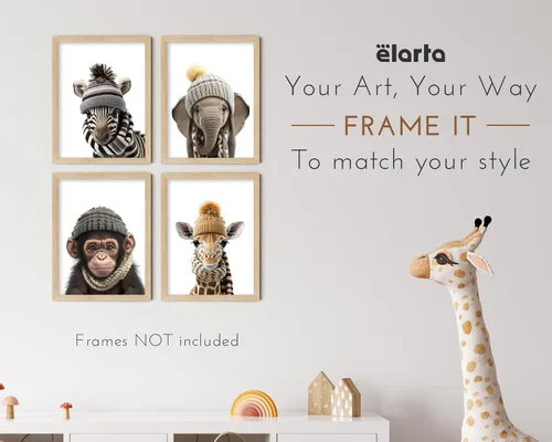 Vista 8 de Elarta Impresiones artísticas de pared de animales de guardería, género neutro para bebés, decoración de safari para niños y niñas