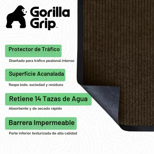 Vista 2 de Gorilla Grip - Tapete afelpado original de goma con perfil bajo, resistente, duradero, impermeable y fácil de limpiar para interior y exterior Marrón