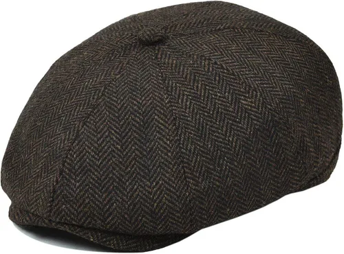 Vista 3 de VOBOOM Gorra de mezcla de lana para hombre, gorra de tweed de 8 paneles, gorra plana de cabbie