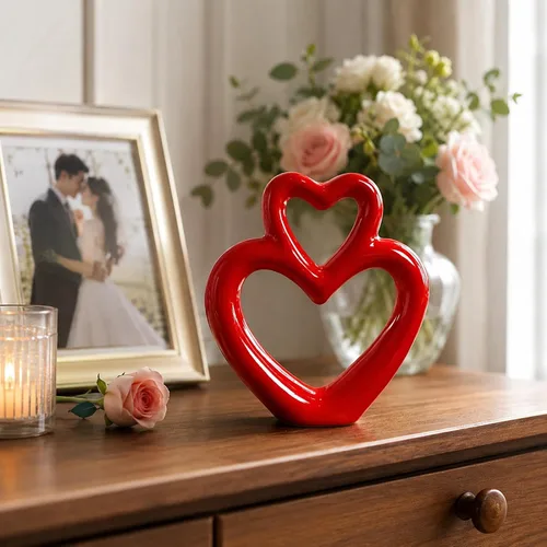 Vista 6 de LUOZZY Escultura de corazón de boda, figura de corazón de cerámica, estatua de arte romántico, manualidades, boda, aniversario, escultura, centro