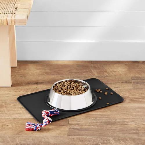 Vista 5 de Amazon Basics Tapete de silicona antideslizante e impermeable para comida de gatos y perros, tapetes para mascotas con bordes elevados para tazones