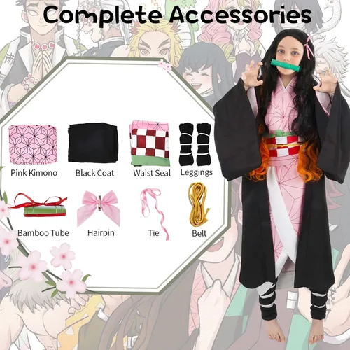 Vista 3 de Kamado Anime Cosplay Costume Kimono Outfit, Anime Costume Kids Halloween Costume, Halloween Costume for Boys Girls
