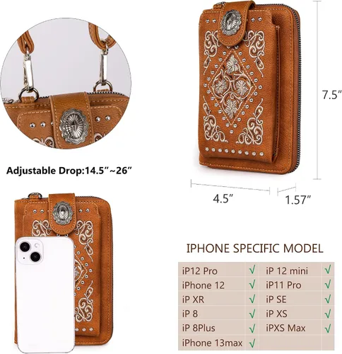 Vista 5 de Montana West Monederos pequeños cruzados para teléfono celular con bolsillo para monedas