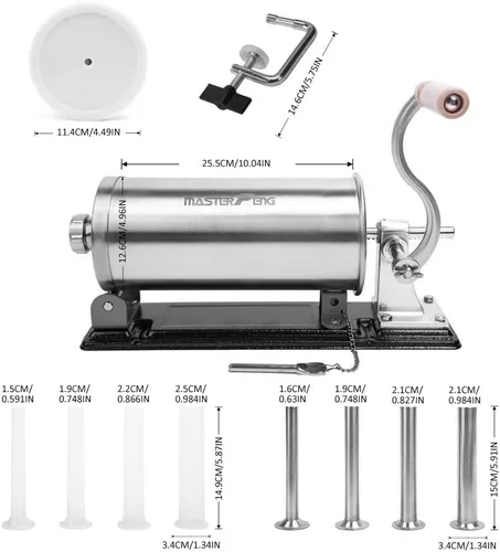 Vista 24 de 2.5 LBS Sausage Stuffer Horizontal Stainless Steel Stuffing Maker Machine Packed with 4 Stuffing Funnels