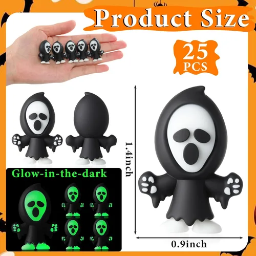 Vista 2 de VioraWhite 25 mini figuras de fantasmas que brillan en la oscuridad, pequeñas figuras de diablo para esconderse y buscar, pequeña estatua luminosa