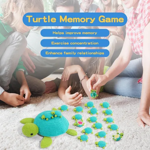 Vista 4 de FOUSNOW Kit de ganchillo para principiantes, kit de 21 piezas de animales de ganchillo de la familia de tortugas para adultos, juego de memoria a