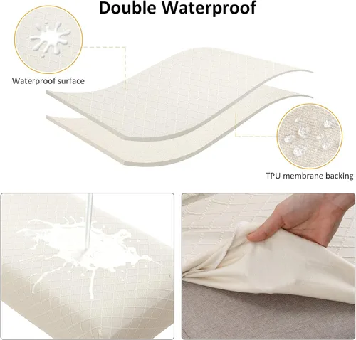 Vista 4 de Fuloon - Funda impermeable para banco de comedor, funda extraíble para banco lavable, protector de asiento para banco para sala de estar, Beige