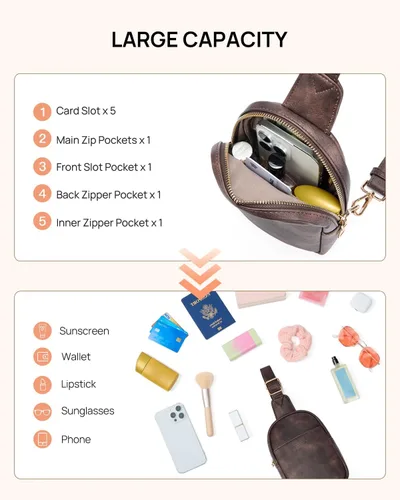 Vista 157 de Telena Riñonera pequeña para mujer, de cuero, cangureras, bolsa de pecho para mujer