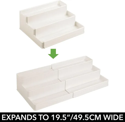 Vista 5 de mDesign Organizador de estante de plástico expandible de 3 niveles, almacenamiento para tocador de baño, gabinete, armario, cajón, capacidad