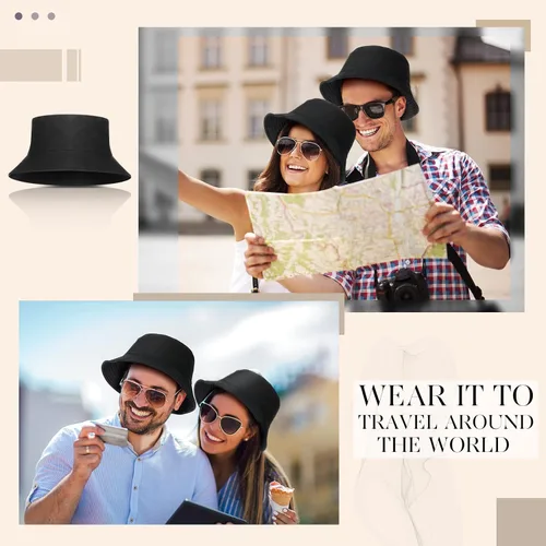 Vista 4 de 48 unidades de sombreros de pescador negros unisex negros sombreros de pescador de algodón a granel de ala ancha sombrero de pescador para verano