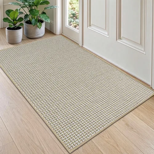 Vista 45 de DEXI Tapete delgado para puerta de entrada interior, 24 x 36 pulgadas Beige