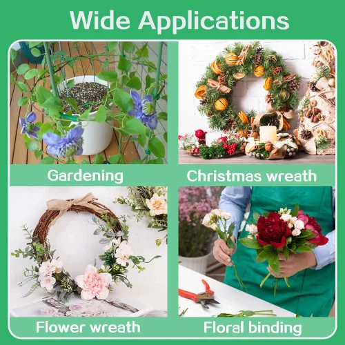 Vista 5 de Alambre floral, alambre flexible para manualidades de 110 yardas para corona, calibre 22, suministros de floristería verde con cortador integrado