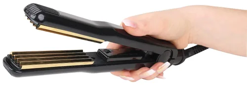 Vista 3 de Aria Beauty Crimpadora de textura de titanio, plancha para rizar el cabello para volumen y brillo inspirados en los años 90, herramienta de prensado