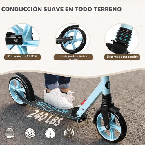 Vista 4 de WAYPLUS KS1 Kick Scooter para mayores de 6 años, niños, adolescentes y adultos. Carga máxima de 240 libras. Plegable, ligero, ruedas grandes de 8