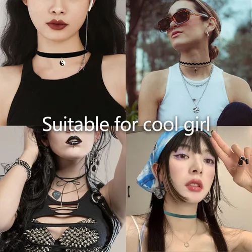 Vista 4 de Gargantilla negra Set de gargantilla de encaje de terciopelo Daisy Gothic Punk Classic Choker