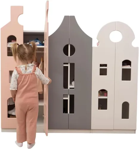 Vista 10 de Armario de vestir para niños pequeños fabricado en Europa, 9 colores de almacenamiento para niñas y niños, pintura a base de agua, armario de vestir