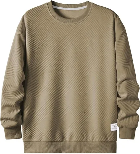 Vista 5 de Sudaderas de cuello redondo para hombre, color liso, textura geométrica, manga larga, informal, sin botones