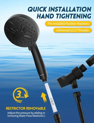 Vista 5 de Cabezal de ducha de alta presión para agua dura, 10 modos de pulverización, filtro suavizante de agua, filtros certificados CUPC y WaterSense