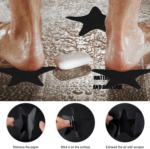 Vista 5 de Secopad Calcomanías antideslizantes para ducha, 24 calcomanías adhesivas de seguridad para bañera con raspador premium (negro)