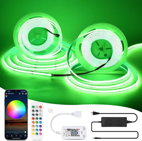 Vista 9 de Tira de Luz LED RGB COB 32.FT/10M (2 Rollos de 16.4FT/5M), Tira LED COB Ancho 10mm/5760 LEDs, Tira de Luz LED Cambiante de Color 24V con Control
