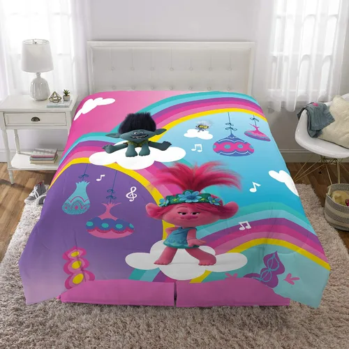 Vista 6 de Franco edredón reversible y muy suave para niños, ropa de cama de tamaño individual/matrimonial, Trolls World Tour