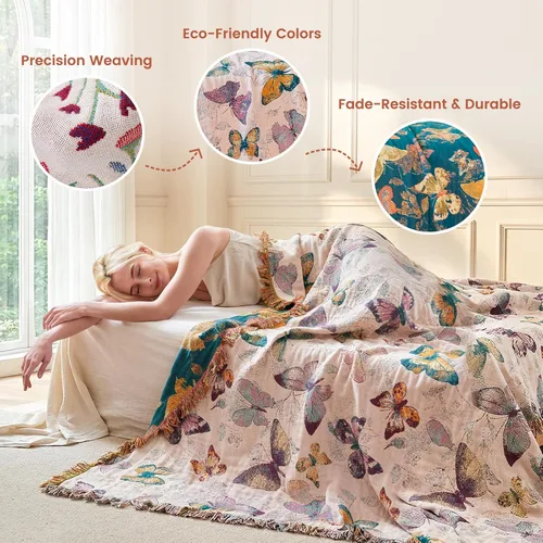 Vista 80 de MSGKV - Manta bohemia/primaveral de algodón para sofá y sala de estar, de gasa acogedora, de 50 x 60 pulgadas 50"x60" Cotton Throw, Woven Bird