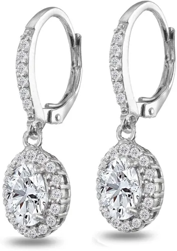Vista 4 de Dangle Earrings for Women Sterling Silver Trendy Genuine & Synthetic Gemstone Birthstone Oval Halo Leverback Drop Earring