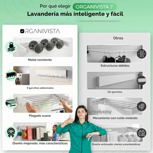 Vista 4 de [Usado] Tendedero plegable para montaje en la pared para ropa de lavandería 28