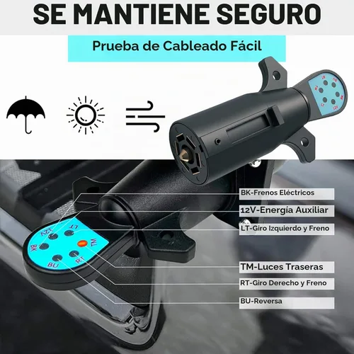 Vista 5 de Probador de luz de remolque de 7 pines, probador de enchufe de remolque de 7 vías, probador de cableado de 7 vías con luces LED, conector de RV