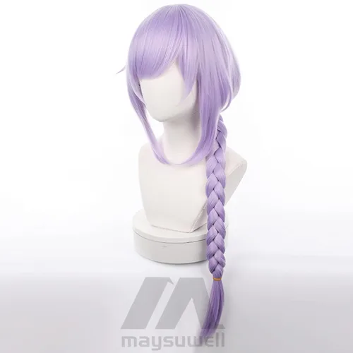 Vista 4 de Genshin Impact Qiqi Anime Peluca de pelo largo lavanda con gorra de peluca gratis para Comic Con, espectáculo de cosplay, Halloween