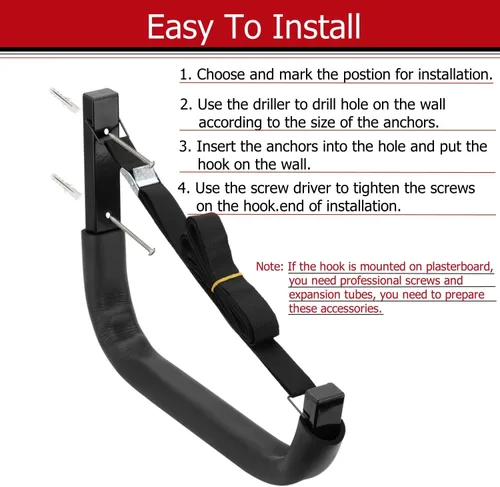 Vista 4 de Ganchos de almacenamiento para kayak, para montaje en pared, estante de canoa para garaje, para kayaks o tablas de remo, estante de pared resistente