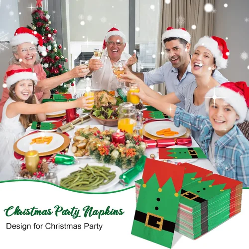 Vista 4 de 200 Pcs Christmas Napkins Disposable Paper Xmas Disposable Guest Towels Merry Christmas Dinner Napkins Design for Winter Holiday Party Supplies