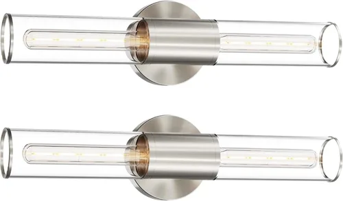 Vista 12 de Lámpara de pared de 2 luces para tocador de baño, aplique de pared de níquel cepillado con vidrio blanco ópalo, lámpara de pared interior E26, luz