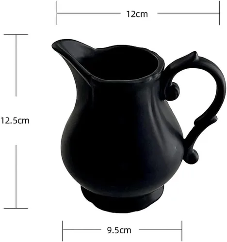 Vista 2 de WAIT FLY Jarra de crema y salsa vintage en relieve, jarra de crema negra para cocina
