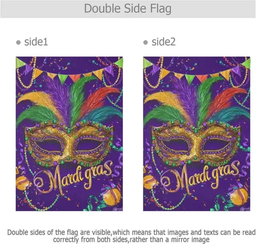 Vista 3 de Kcldeci Bandera de bienvenida con máscara de Mardi Gras de 45.7 x 61 cm, bandera de carnaval de flor de Lis para patio, grande, vertical, de doble