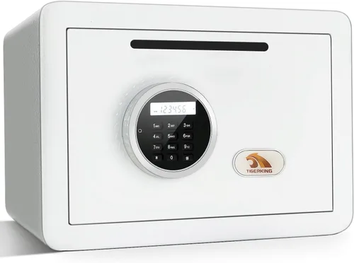 Vista 10 de TIGERKING - Caja de seguridad digital con luz LED, caja de seguridad pequeña para dinero con estante removible, caja de seguridad para dinero